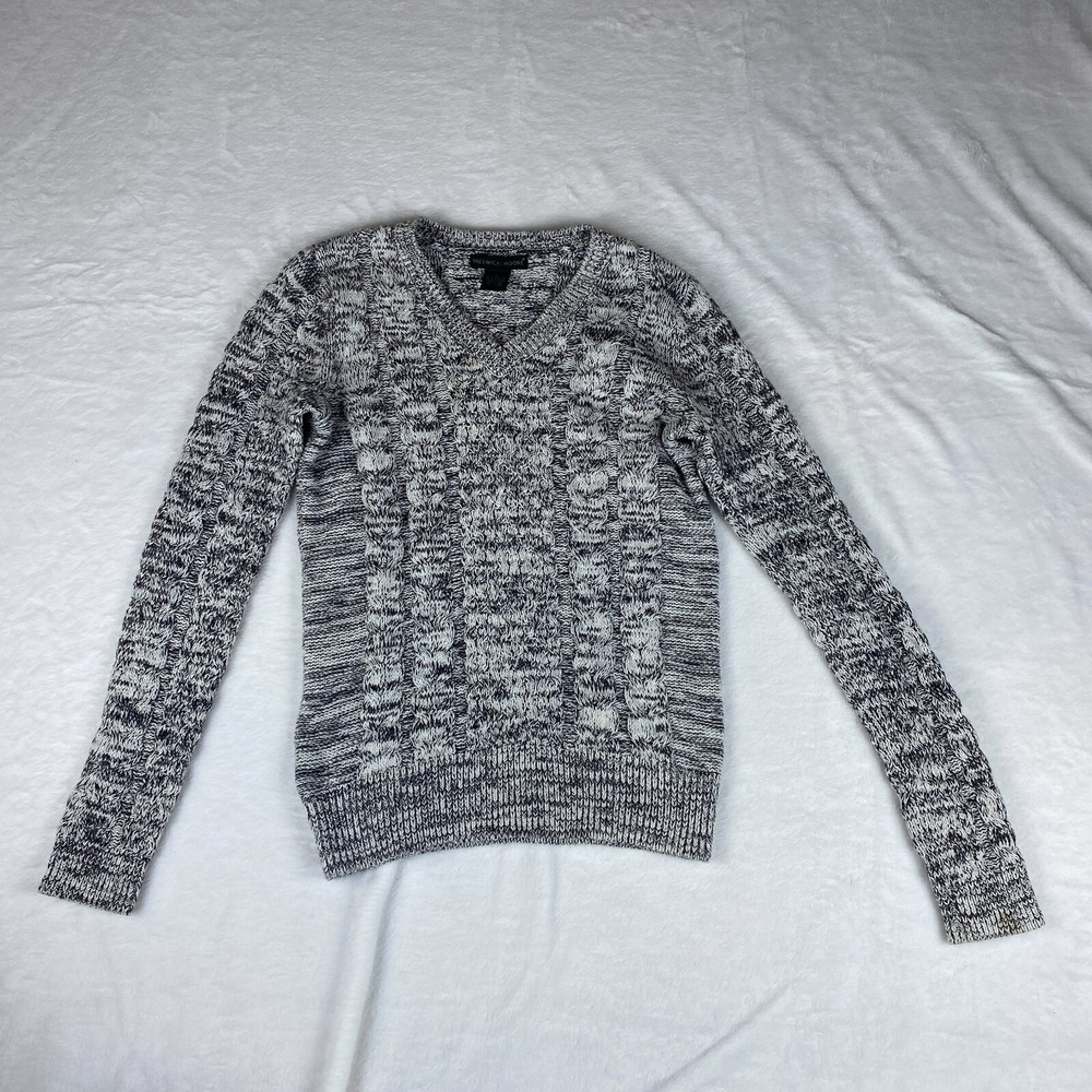 Preswick & Moore Sweater Womens S Black White Knitted Ribbed Hem V Neck Pullover